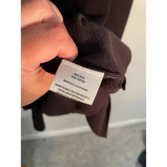 Eileen Fisher Chocolate Brown Silk and Cotton Cardigan Size Petite Large - Picture 10 of 10